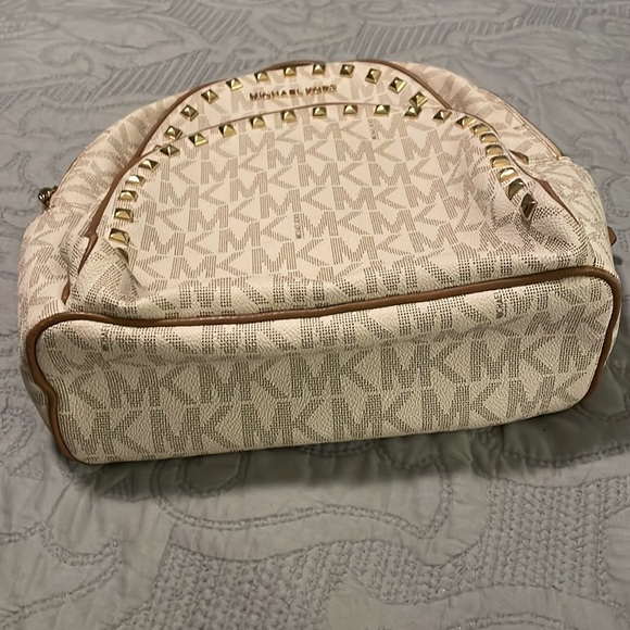 Michael Kors Small Cream, Light Brown Logo Studded Purse Backpack - Picture 5 of 13